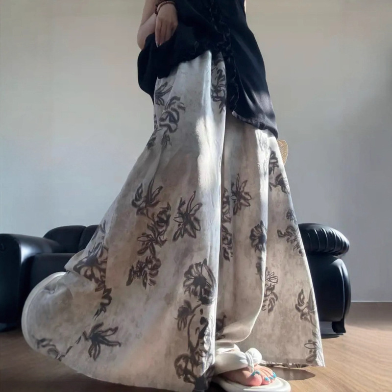 Cotton Silk Skirt Pants - Casual Pants for Summer, Loose and Versatile, Made of Artificial Cotton with Double Pockets, Wide-Leg Skirt Pants for Women, Plus Size