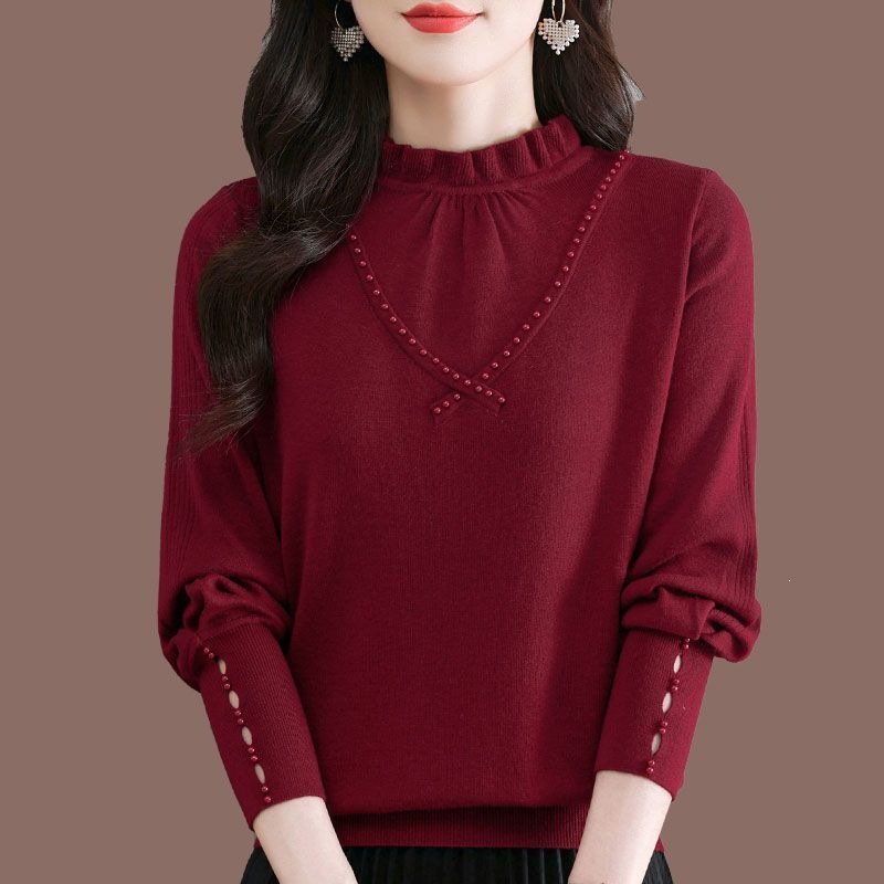 大码女装秋冬新款半高领毛衣时尚妈妈洋气打底衫宽松内搭纯色上衣