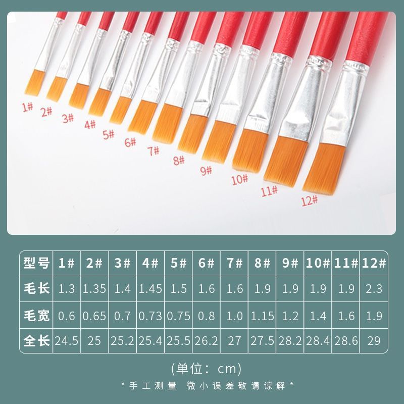 工厂直销 红杆尼龙毛油画笔 单支水粉丙烯绘画彩绘笔排笔油画笔
