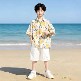 男童夏季短袖衬衫套装2026新款中大童夏装薄款出游度假沙滩服批发