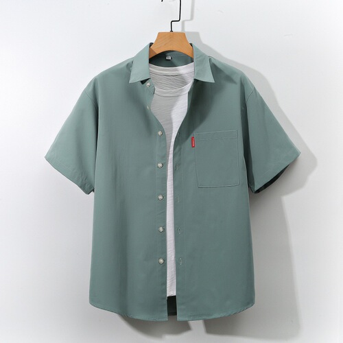 Men's Short Sleeve Shirts with Japanese Youth Style, Cross-border Pure Color Simple Loose Oversized Youth Blouses, Wholesale for Men