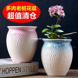 多肉花盆陶瓷粗陶透气创意简约大号复古陶罐小老桩植物多肉盆清仓