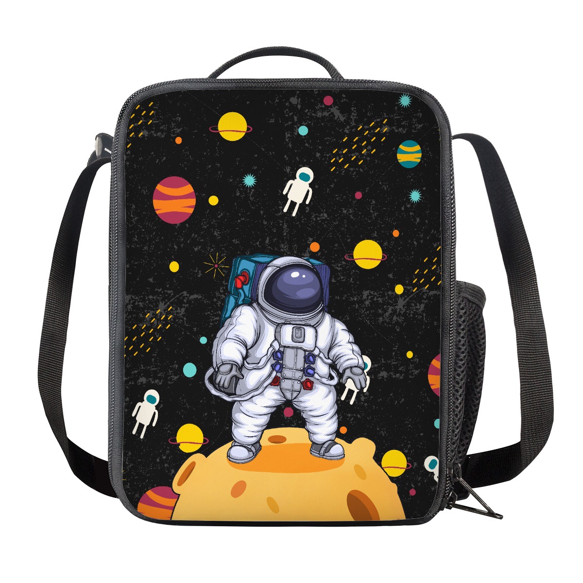 卡通印花宇航员条纹图案午餐包学生返校季便当包斜挎包2022上新