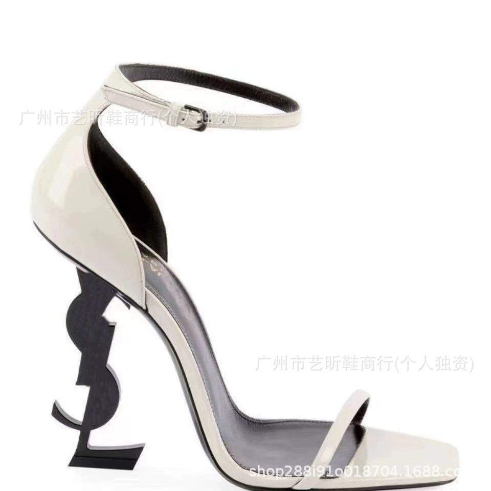 2024 new one word with high heels female poplar forest, the same side letters and sexy ultra -high heels of European and American high -heeled sandals