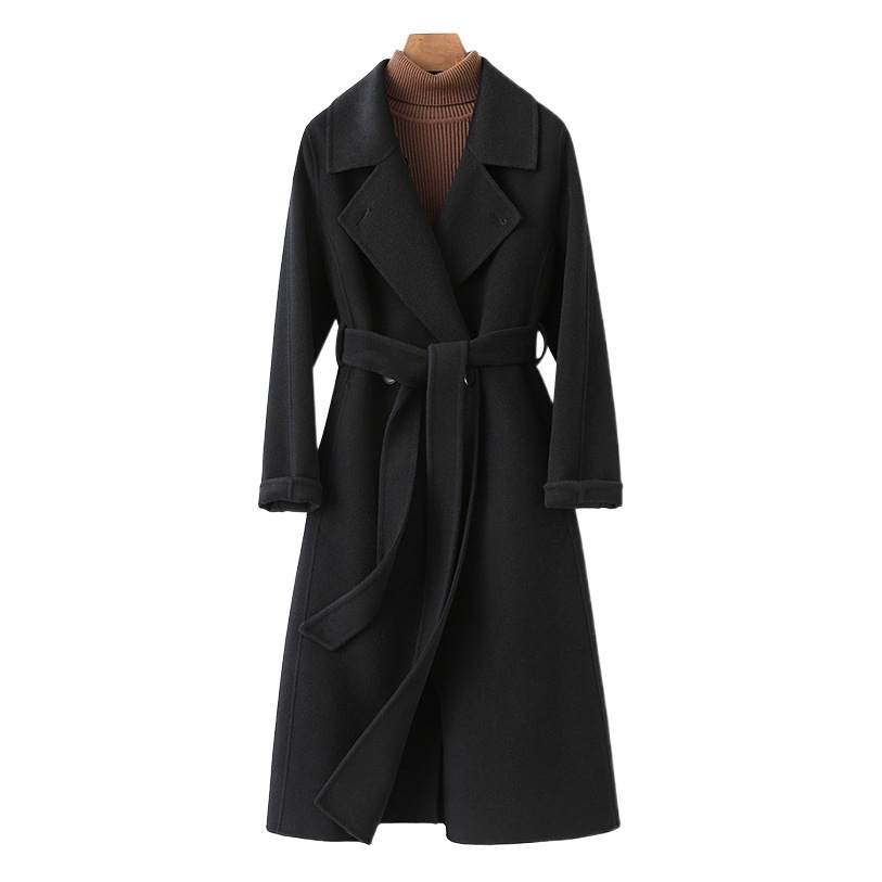 Abrigo de Lana de Doble Cara Ajustado para Mujer 100% Lana para Otoño e Invierno
