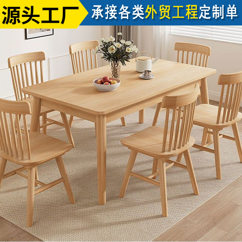 Mesa de comedor de madera sólida pequeña casa de tronco combinación de mesa de comedor simple mesa de restaurante rectangular al por mayor