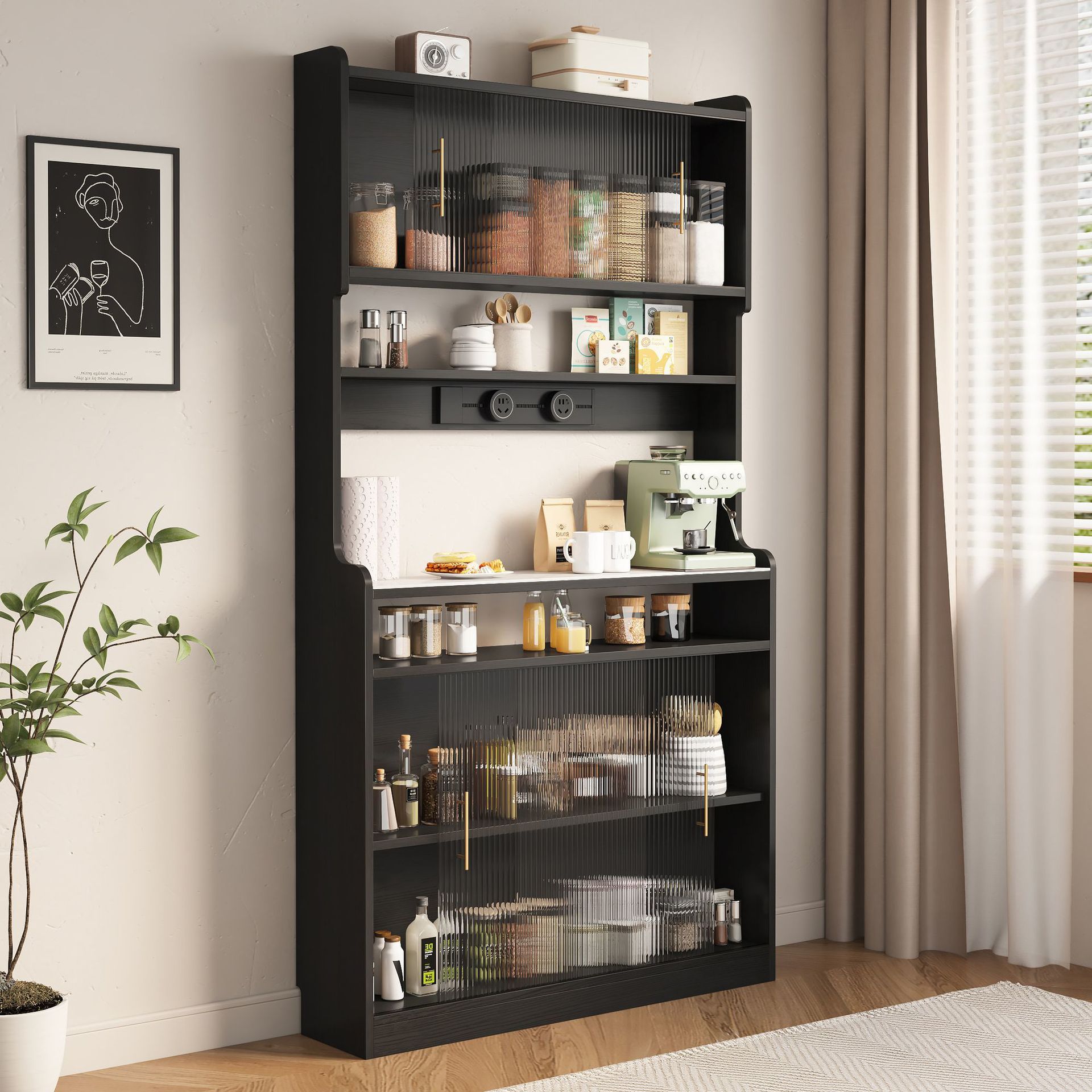 All Solid Wood Slate Sideboard Ultra-Thin Narrow Wall-Mounted Integrated Storage Cabinet Home Wine Cabinet Living Room Cabinet Storage Cabinet