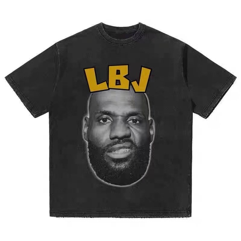 クロスボーダーウォッシュ加工古い油絵半袖Tシャツメンズ夏のトレンディなヒップホップTシャツアメリカンレトロトレンディな服|undefined