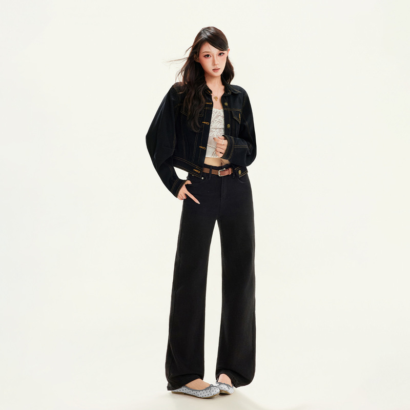 Juvenile Orange # Stylish and fashionable denim suit for women, slimming and flattering, casual and versatile, with a jacket and straight-leg pants Juvenile Orange # Stylish and fashionable denim suit for women, slimming and flattering, casual and versatile, with a jacket and straight-leg pants