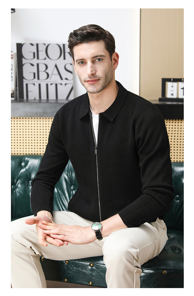 Otoño y invierno de hombre engrosado cardigan de punto suelto simple con solapa de moda de hombre abrigo casual suéter