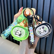 创新发光熊猫电视机钥匙扣卡通可爱包包挂饰汽车钥匙链小礼品批发