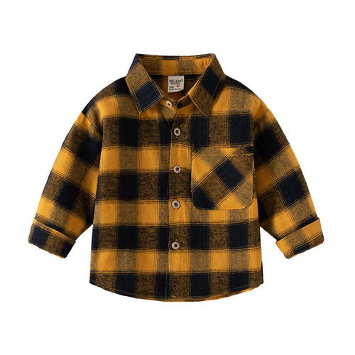 New style small and medium-sized children's plaid long-sleeved shirt spring lapel comfortable cotton shirt Korean handsome boys 'shirt