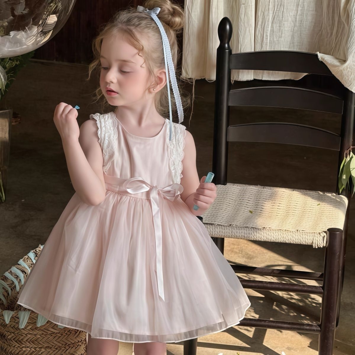 Children's Clothing 25 New Summer Styles for Girls and Kidsren Korean Style Lace Bow Mesh Sleeveless Dress Princess Dress