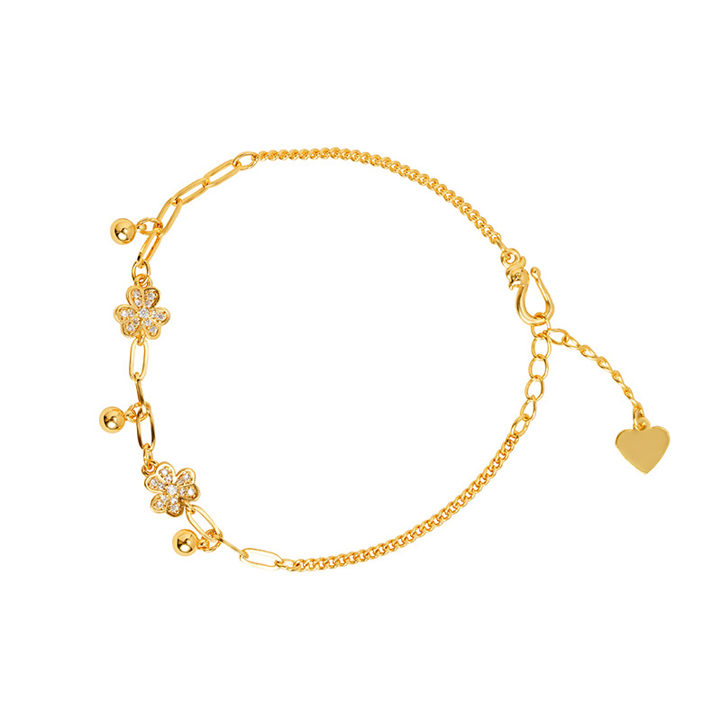 Brazalete de oro de arena vietnamita lujoso ligero trifoliante rosilla esfera brazalete para mujeres simple de alta calidad no se desvanece joyas de mano