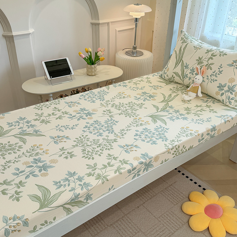 Juego de cama de dormitorio de estudiantes universitarios de tres piezas de algodón puro algodón lavado de algodón sábana individual funda de edredón juego de cama de cuatro piezas