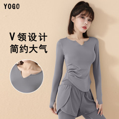 高級ヨガウェア女性用2025春秋新作速乾長袖VネックTシャツスポーツトップスランニングフィットネスウェア