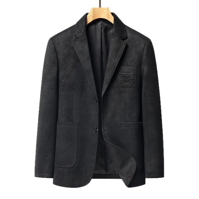 Áo khoác vest nam da lộn phong cách retro hai cúc dáng ôm, tay dài cổ vest — Màu kaki, Màu nâu cà phê, màu đen