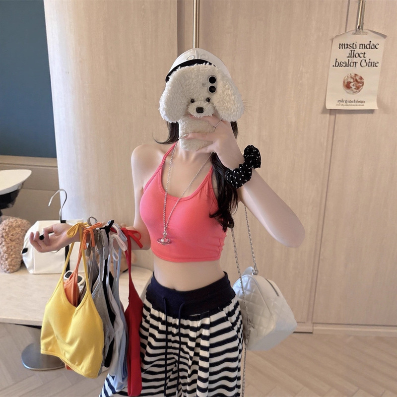 Summer Dopamine Seaside Vacation Style Halterneck Camisole Women's Inner Wear Sexy Breast-Wrapped Sleeveless Top