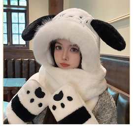 可爱小狗耳朵会动帽子围巾手套一体三件套雷锋帽甜美保暖护耳帽子