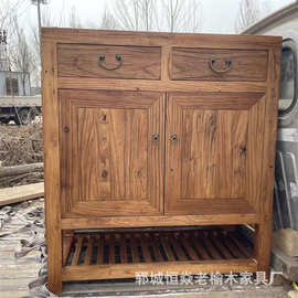 老榆木鞋柜做旧双开门鞋子收纳柜进门换鞋架小型落地式抽屉储物柜