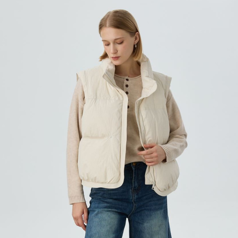 New Waist-Cinching and Temperature-Locking Short Fashion Warm 90% down Jacket Korean Style White Duck down Stand Collar Vest