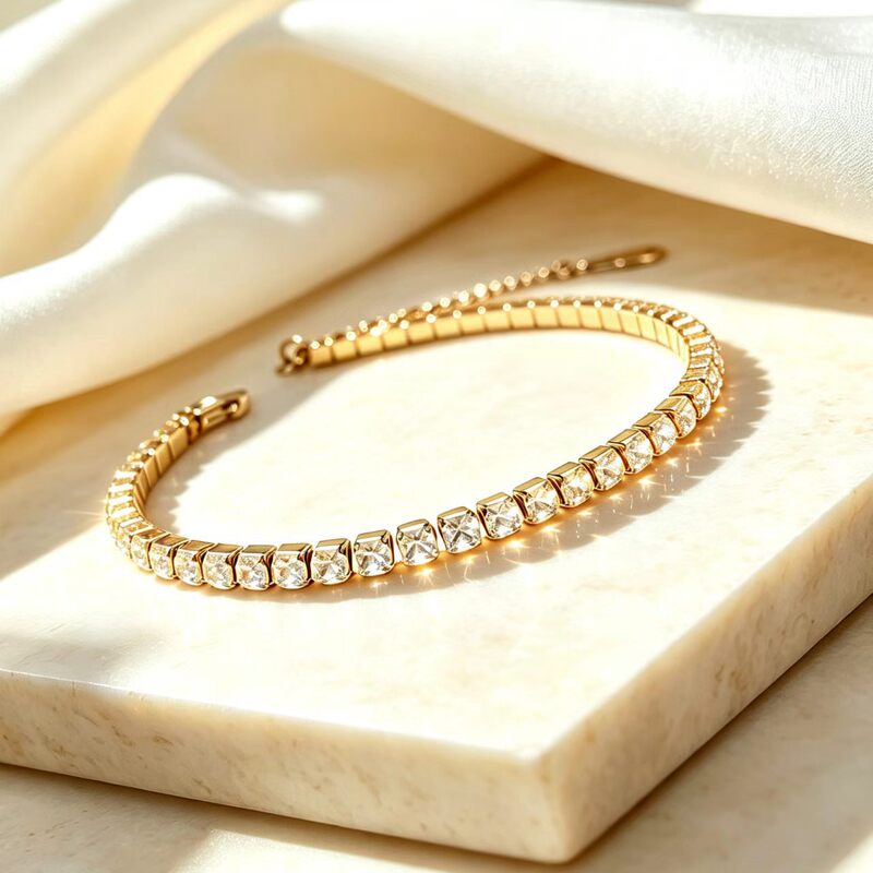 【Non-fading】Luxury fashion niche titanium steel plated with 18K, personalized crystal zirconia full diamond tennis bracelet jewelry 【Non-fading】Luxury fashion niche titanium steel plated with 18K, personalized crystal zirconia full diamond tennis bracelet jewelry