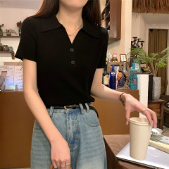 夏季2025新款领纯欲小衫纽扣高级设计感别致短袖冰丝针织上衣
