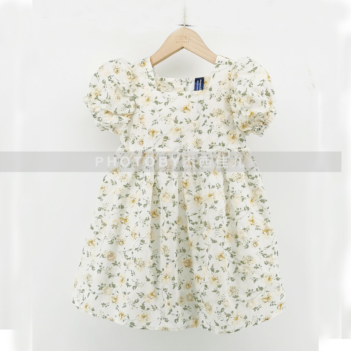 Ins falda de muñeca de verano coreana niña bebé lazo manga abullonada vestido de princesa vestido de cuello cuadrado floral