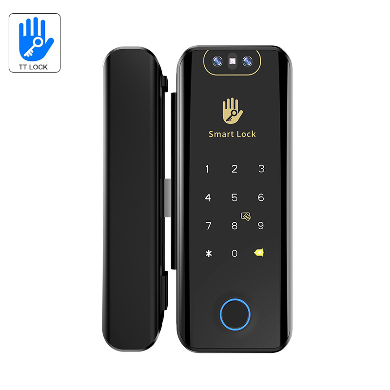 通通锁3D人脸玻璃门锁 电子密码刷卡免开孔指纹辅助锁