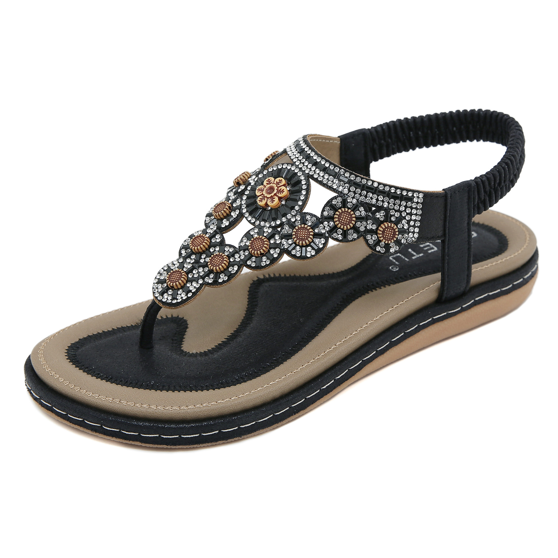 W676-7 nuevo verano 2025 transfronterizo europeo y americano chanclas planas diamantes de imitación cómodas sandalias de playa de playa mujeres