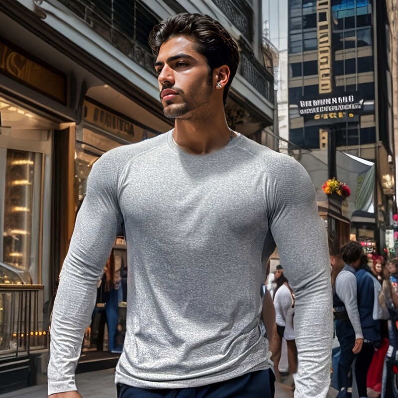American-style Seamless Large Top Jacquard Long Sleeve Training Fitness Outdoor Sports Quick-drying Slim-fit Round Neck T-shirt