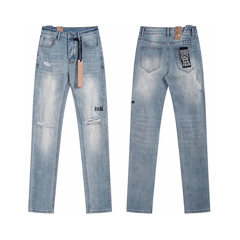 Cross-Border American Fashion Ksubi Ripped Jeans for Men and Women, Slim-Fit Skinny Pants, Stylish Casual Black Long Pants, American Style