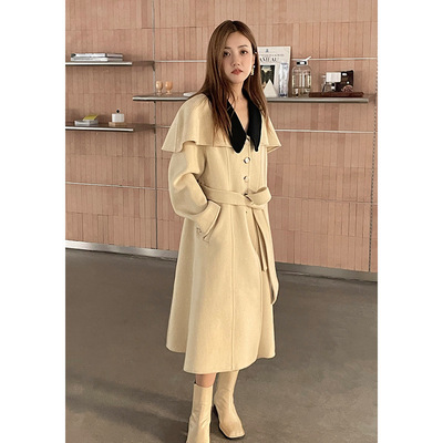 Yoomini 法式双面羊绒大衣2女022秋冬新款高级感撞色宽松气质外套