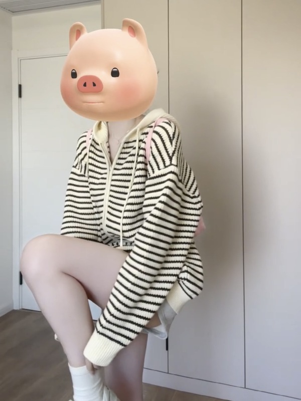 miu系软糯撞色条纹连帽针织开衫女秋季松弛感宽松慵懒风毛衣外套|undefined
