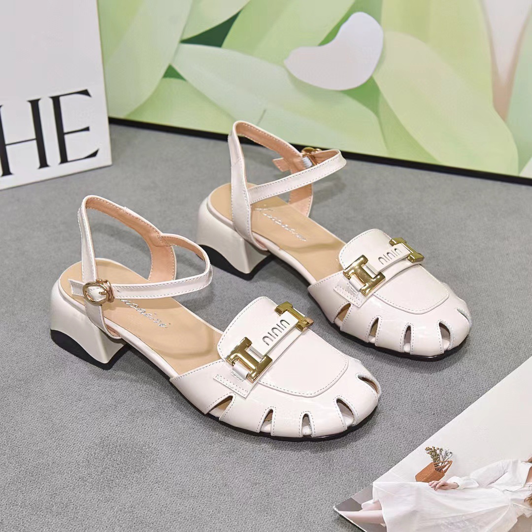 Dép sandal nữ da thật đế bằng quai ngang gót dày phong cách thời trang — đen chi tiết 8