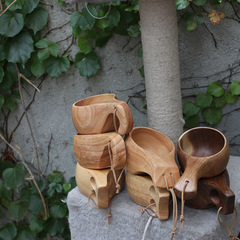 Japanese wooden cup breakfast cup Finnish cup outdoor camping large capacity milk coffee tea cup logo