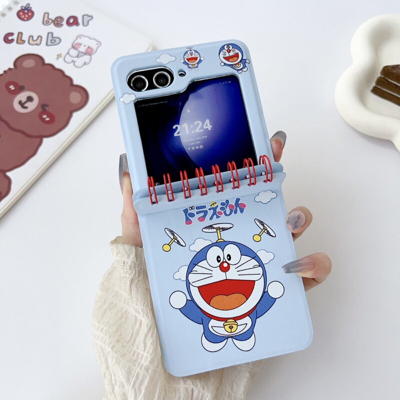 Trendy Notebook-Style Case Suitable for Samsung Z Flip 7, Foldable Cartoon Doraemon Z Flip 5 Cute Protective Cover