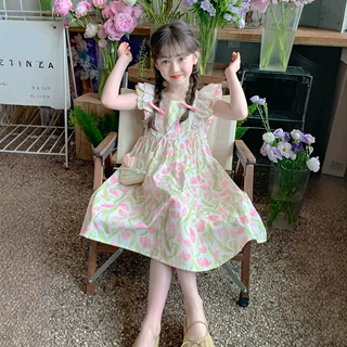 女童连衣裙夏装2026新款洋气儿童碎花背心裙小女孩美背公主裙子