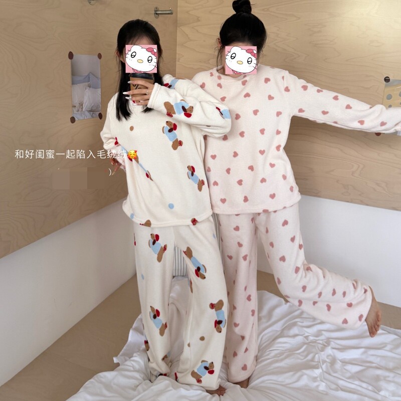Z35 # Super Soft Velvet Set for Women, Autumn and Winter Double-Sided Island Velvet, Warm, Breathable, Soft and Cozy Sleepwear, Women's Loungewear.