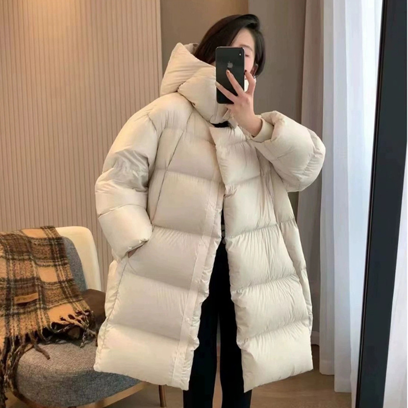 Highly Fluffy 90 White Duck down Mid-Length down Jacket for Women 2025 Winter Fashion Cold-Resistant Thickeneded Cocoon-Shaped Puff Jacket