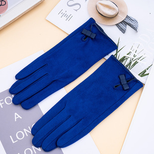 In stock gloves women's winter warm suede leak finger touch screen riding sports new bow wholesale