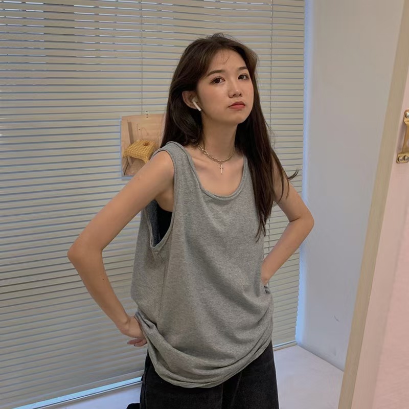 工字背心女2025夏新款宽松慵懒风纯色百搭运动休闲风女装无袖上衣|undefined