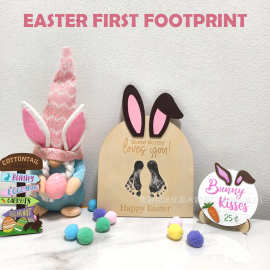 跨境复活节儿童足迹留言卡FirstFootprint里程碑卡片摆件木艺木制