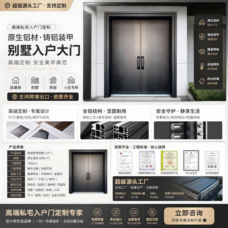 High-End Luxury House Door Cast Aluminum Door Entry Door Rural Self-Built House Home Entry Door Double Door