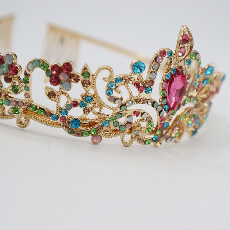 Tocados de Corona Europeos y Americanos, Accesorios para el Cabello de Novia de Aleación a la Moda, Diadema de Corona de Cristal para Fiesta, Lujosa