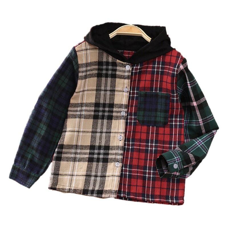 Ropa exterior para niños mayores, ropa infantil de exportación, nuevo modelo primavera 2025, sudadera con capucha de manga larga con bloques de color para niños y niñas de 7 a 12 años.
