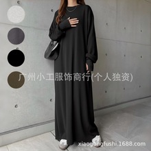 2025乐天日韩款简约卫衣连衣裙女宽松遮肉休闲长袖慵懒风过膝长裙