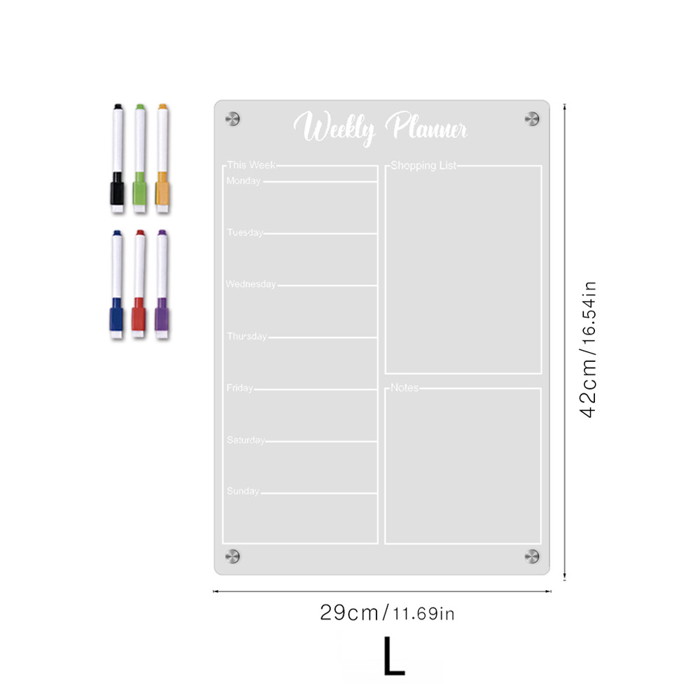 Pizarra magnética transparente de acrílico para decoración de refrigeradores, tablero de planificación semanal, pizarra de mensajes, adhesivo para refrigerador