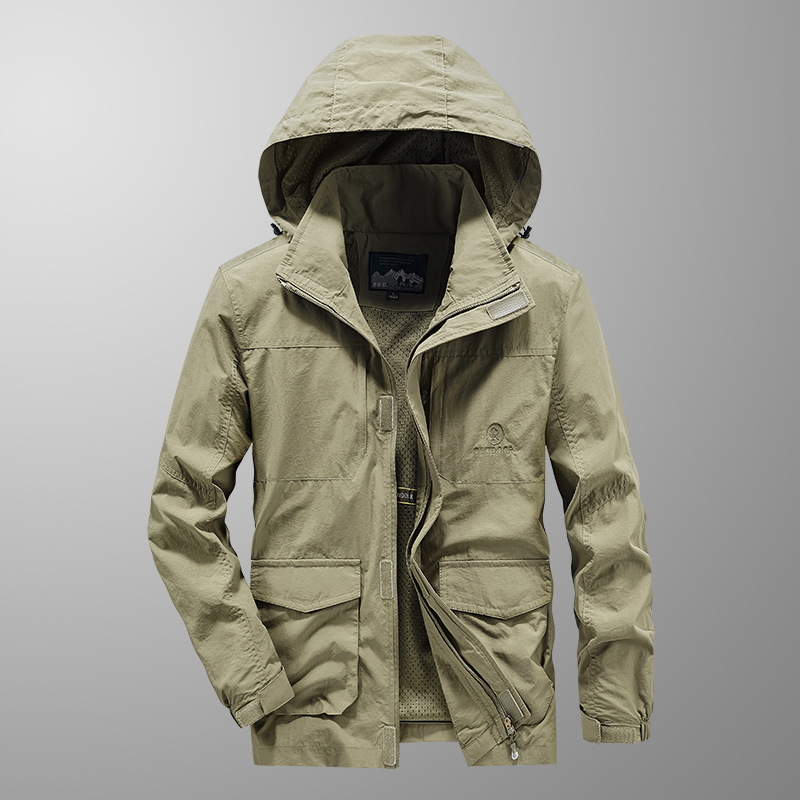 Chaqueta al aire libre transfronteriza para hombres primavera y otoño secado rápido a prueba de viento tamaño grande suelto delgado comercio exterior carga chaqueta de trabajo casual para hombres