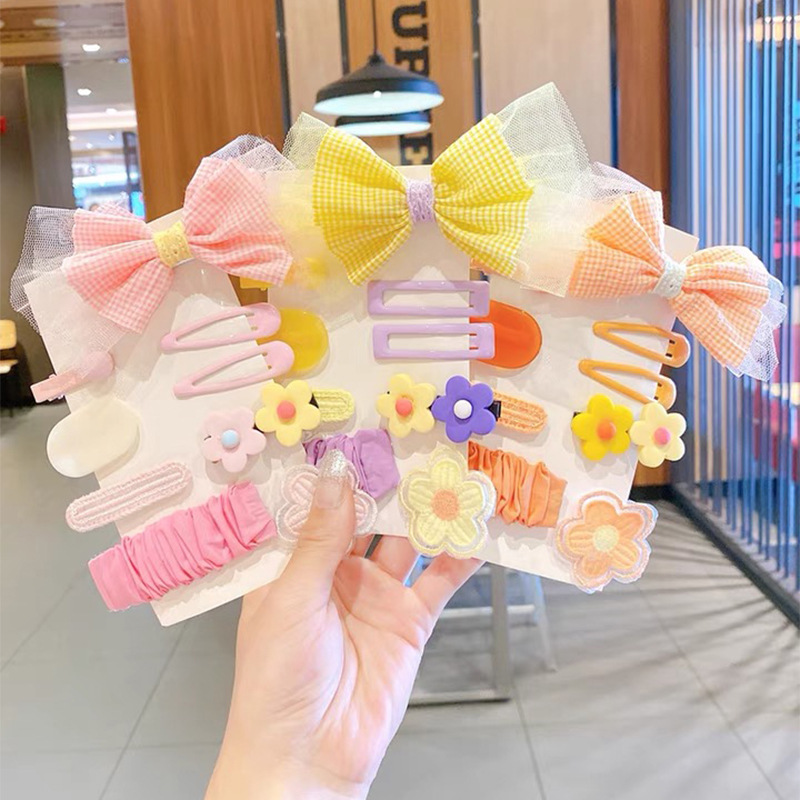 45g Weight Headwear Classification Women'S Gender Cartoon Style Style Pink, Green, Blue, Yellow Color Children's Bow Flower Hairpin Sets Wholesale Nihaojewelry 无